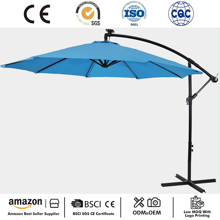 10FT LED Solar Asma Pazar Veranda Şemsiyesi